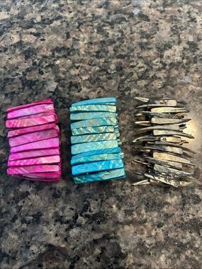 Colorful Shell Stretch Bracelet Set - Pink, Blue, Natural